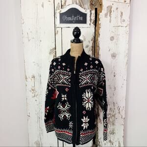 Vintage Collins & Pyne knit wool fairisle zip up sweater cardigan